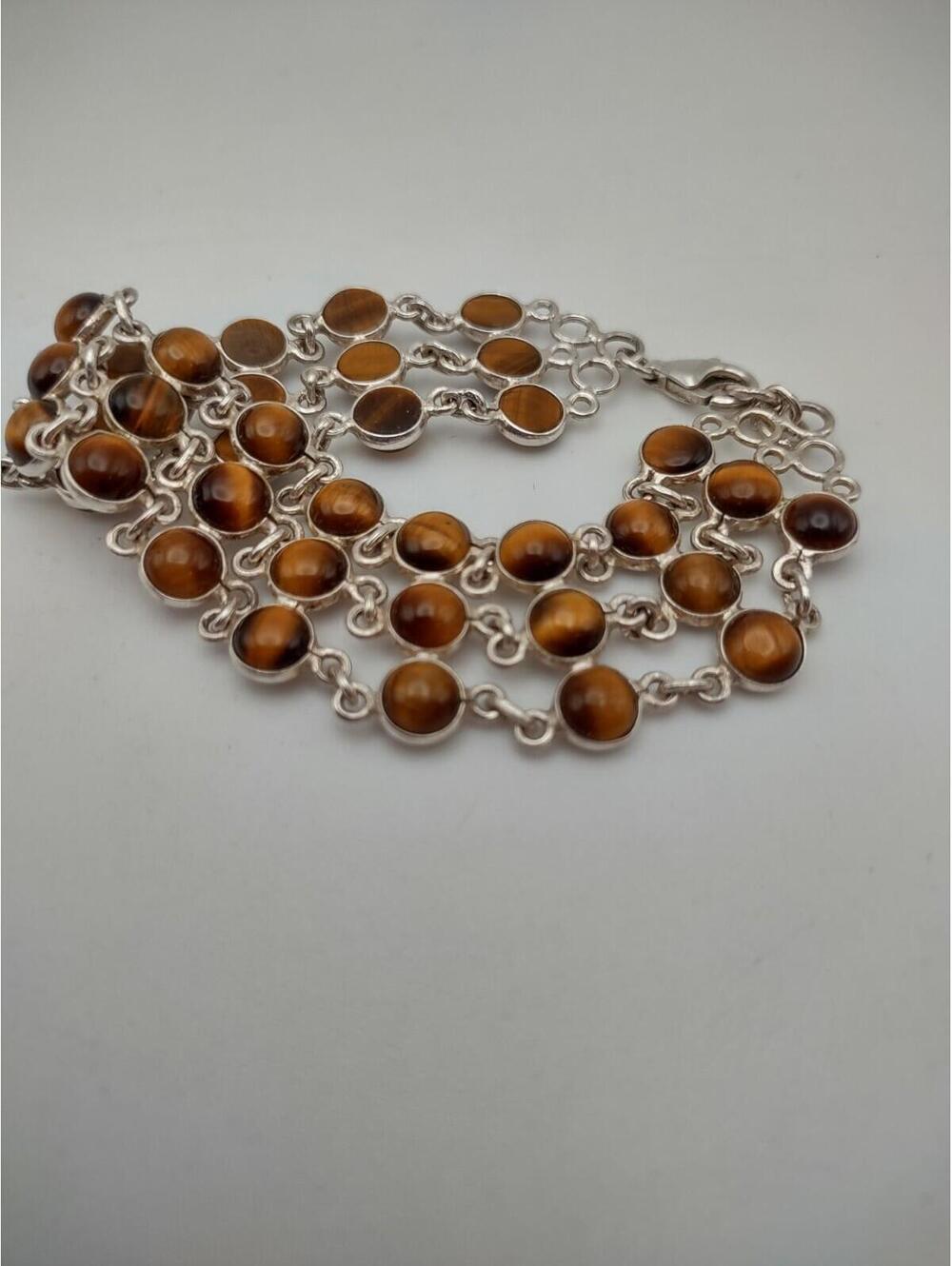 925 Tiger's Eye Multi Strand Bracelet Sterling Silver